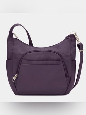 Travelon Crossbody Bucket Bag with Anti-Theft features in Purple